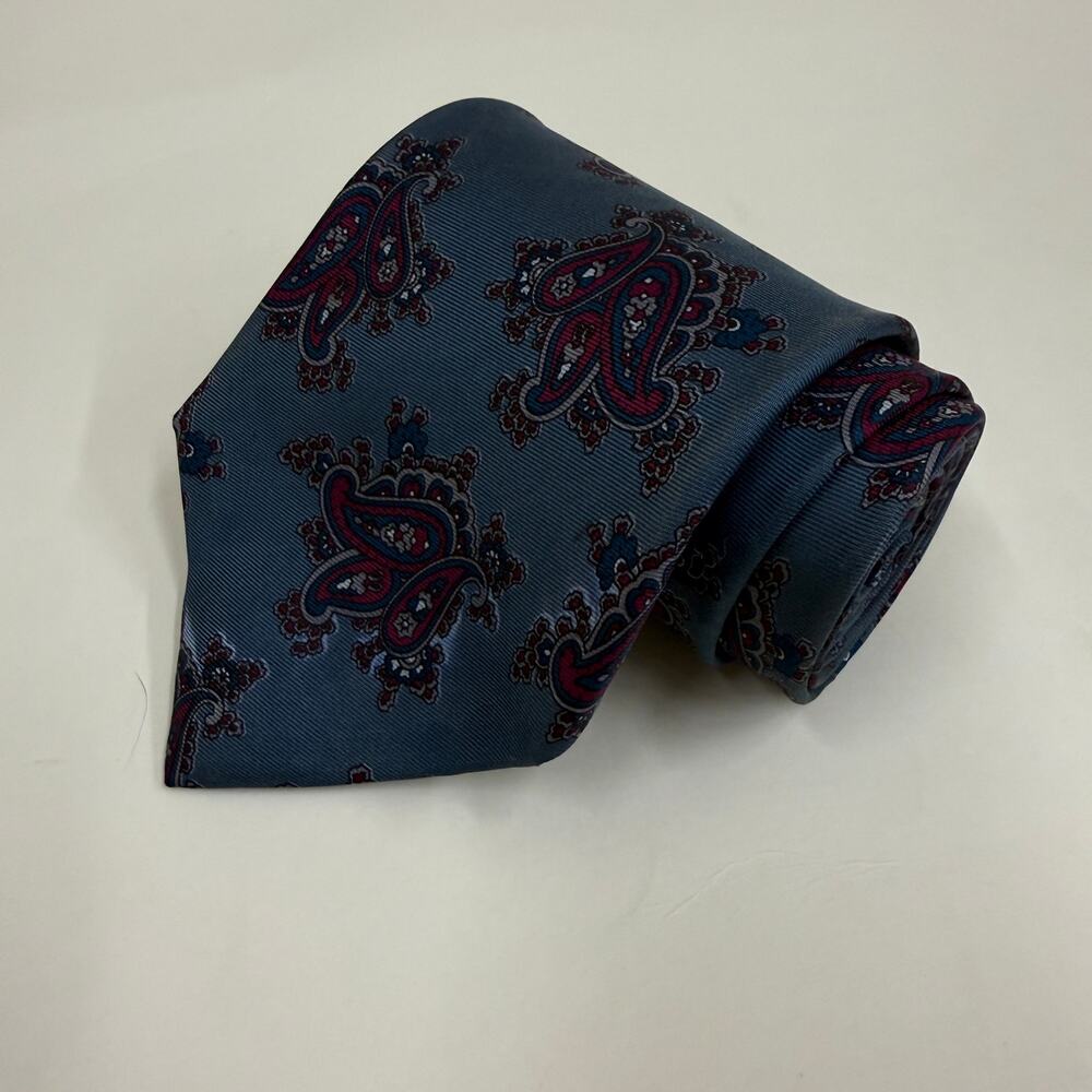 Christian Dior Vintage Silk Tie Blue Burgundy Paisley Made in USA Italian Fabric